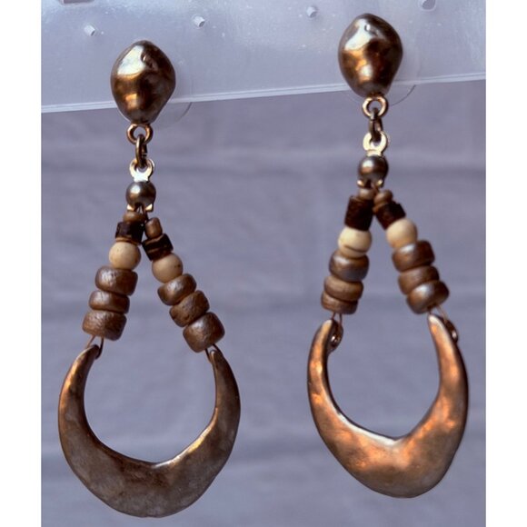 Y2K Chico’s Mixed Metal Crescent Drop Earrings Bead Accents Witchy Aesthetic NOS - Picture 4 of 7